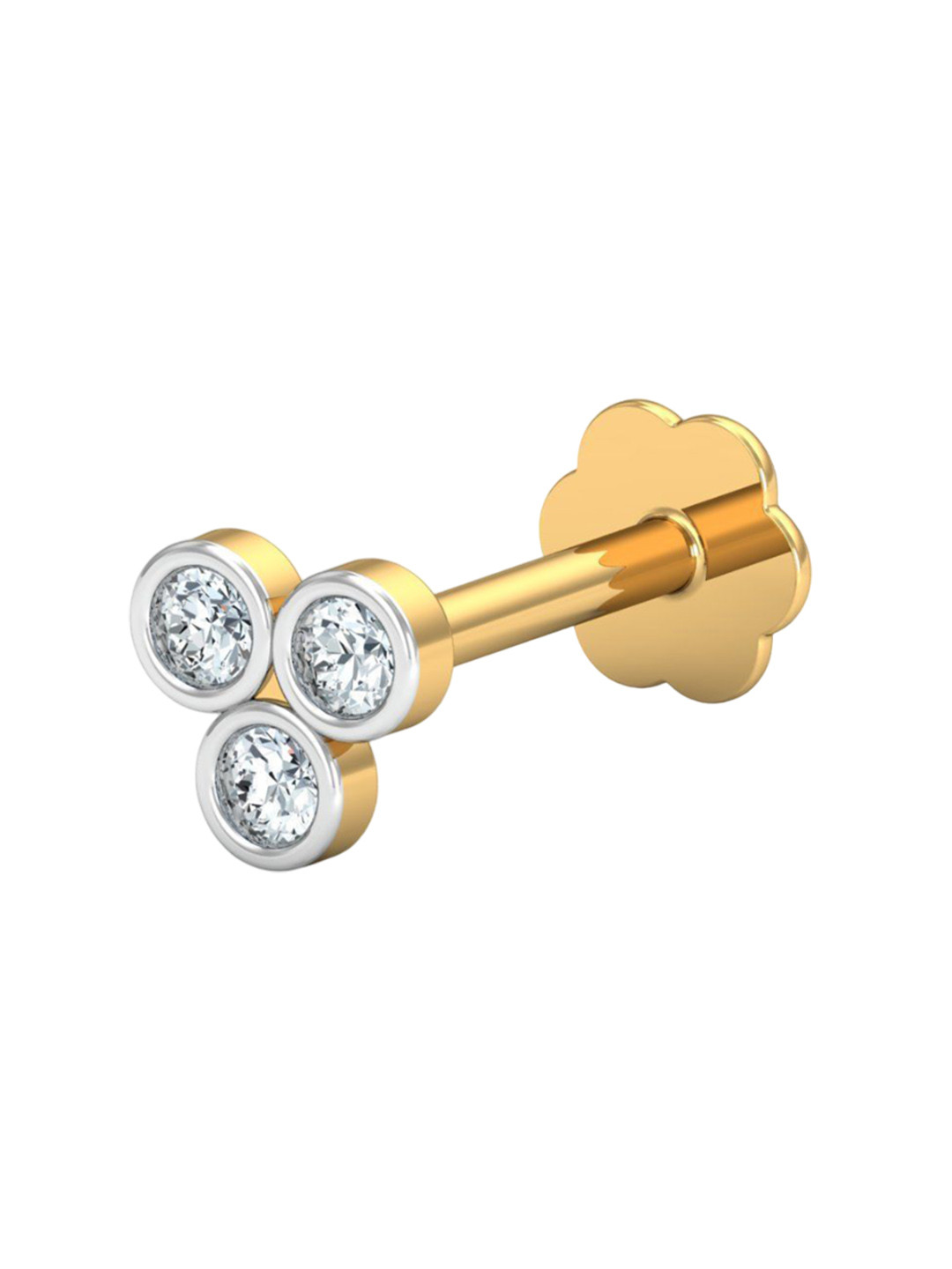 KUBERBOX 14K Gold Triple-Circular Nosepin With Diamond-0.28 g