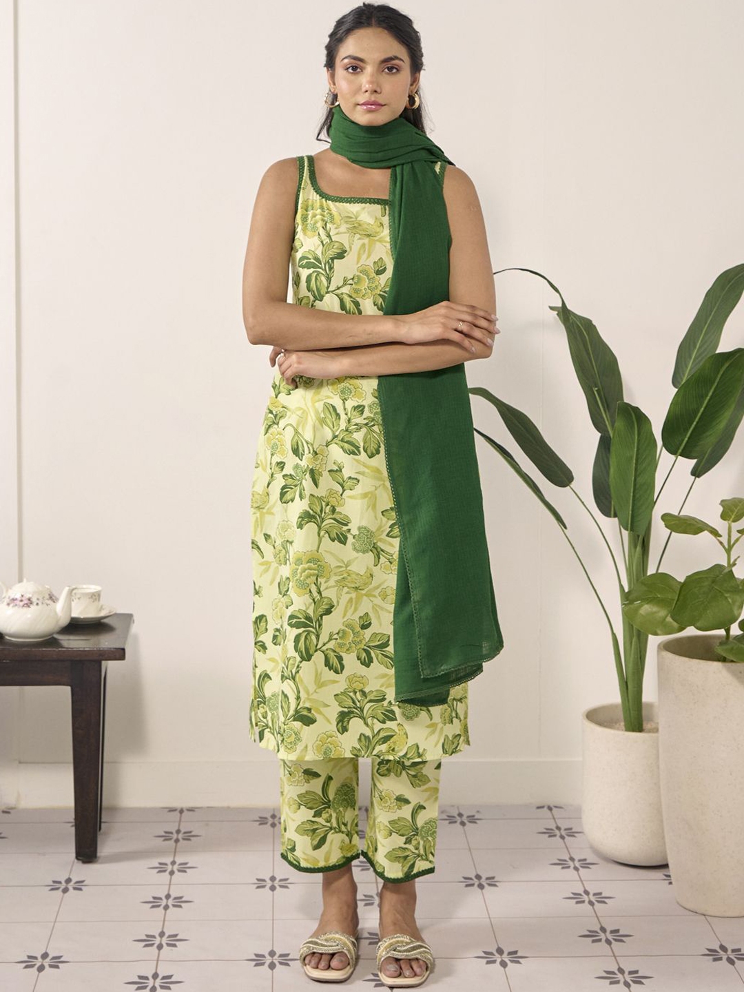 Anayna Women Floral Printed Regular Pure Cotton Kurta With Palazzos & With Dupatta - Kurta Sets for Women 30248431 | Myntra