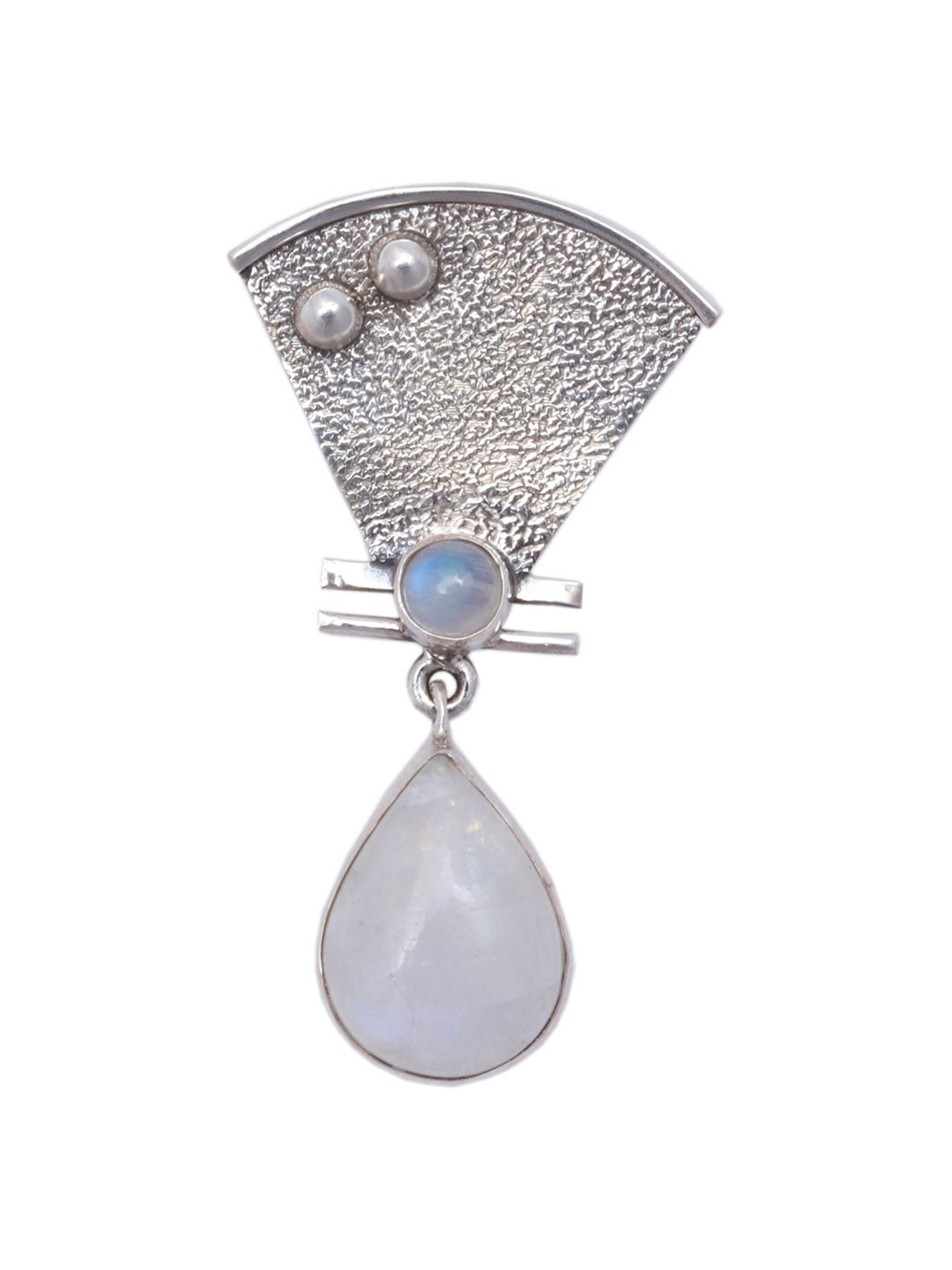 Exotic India Moonstone Embellished Tear-Drop Sterling Silver Triangular Spacer Pendant