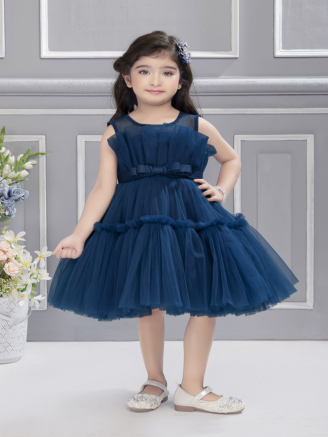 Ministitch Round Neck Net Empire Dress