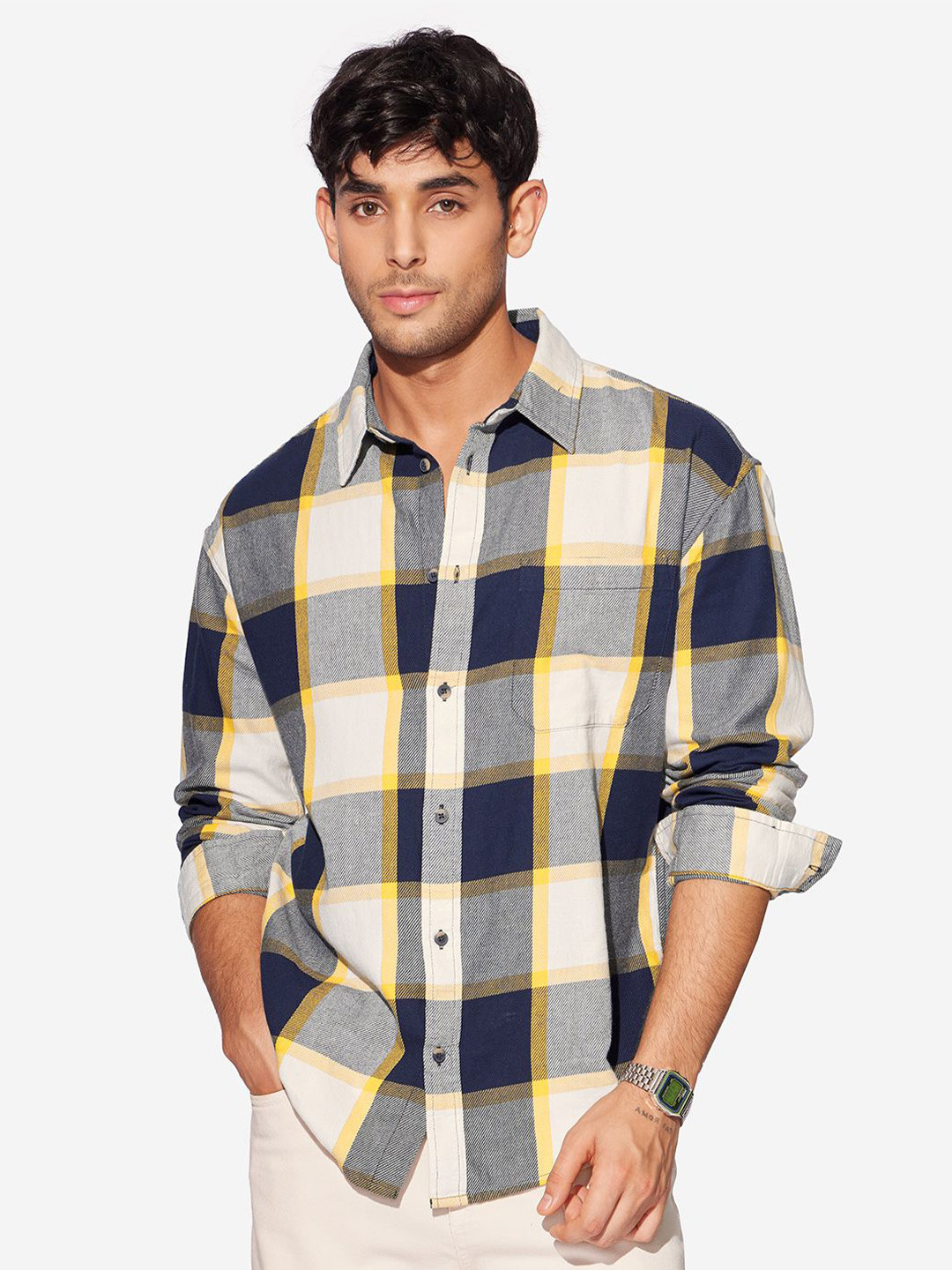 The Souled Store Plaid Tartan Checks Cotton Long Sleeves Relaxed Fit Shirt