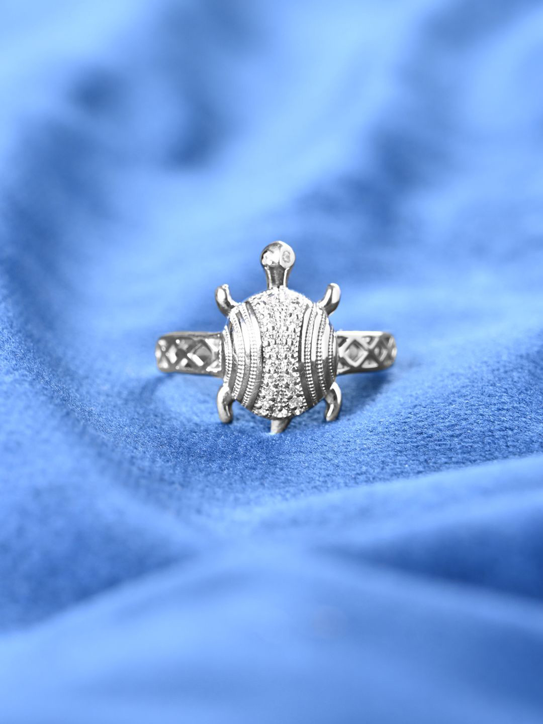 Clara Men 925 Sterling Silver Platinum-Plated Cubic Zirconia Lucky Tortoise Finger Ring