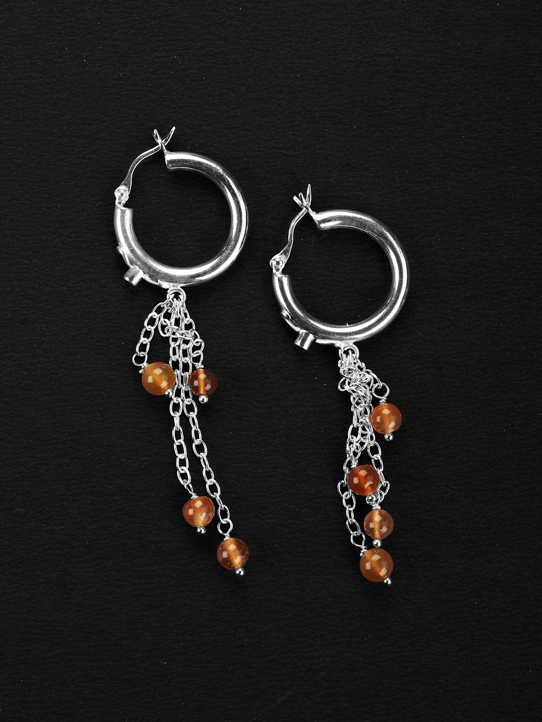 Exotic India Carnelian Hoop Chandeliers Sterling Silver Earrings