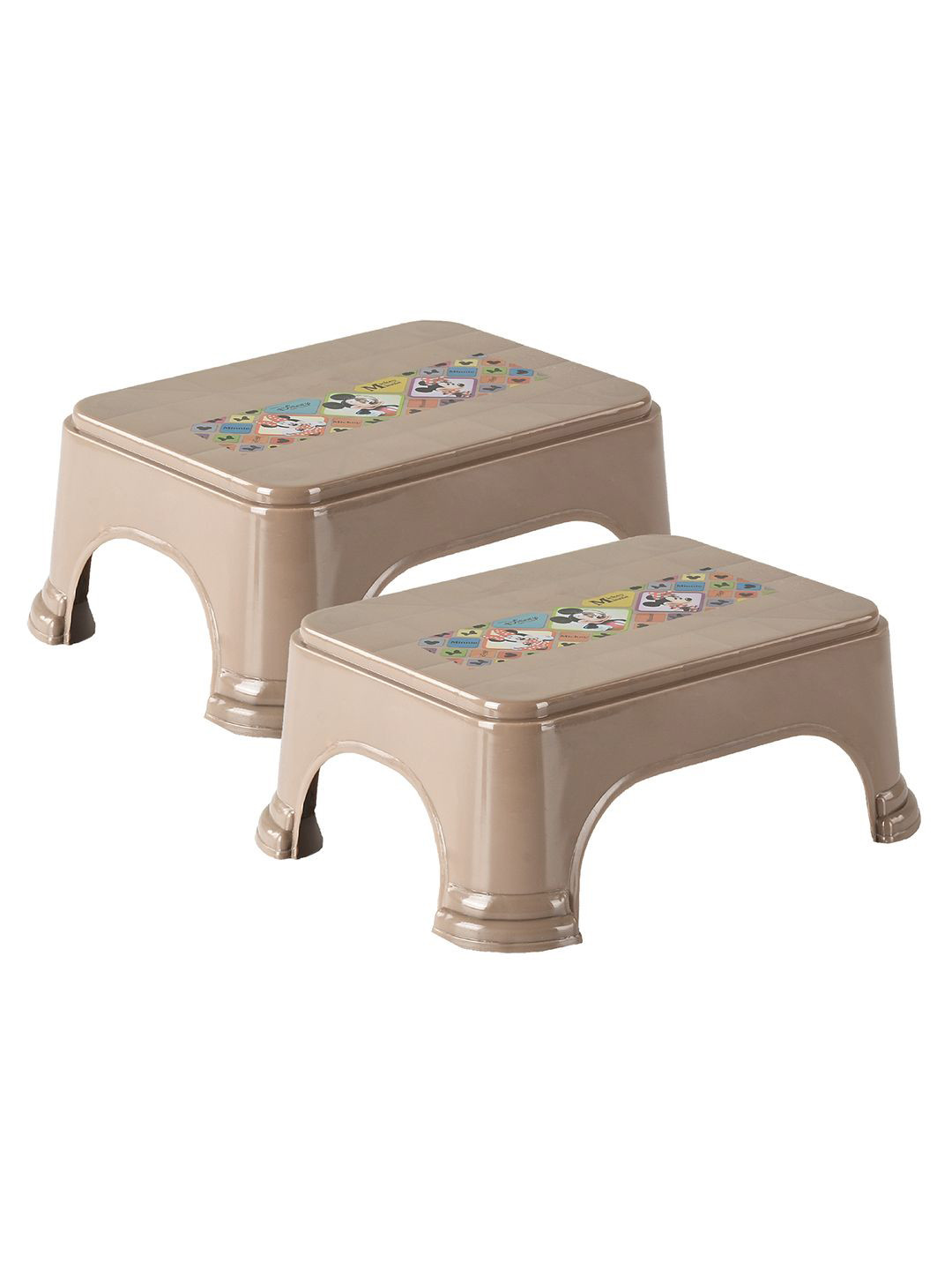 Kuber Industries 2-Pcs Brown & Blue Printed Square Shape Stool