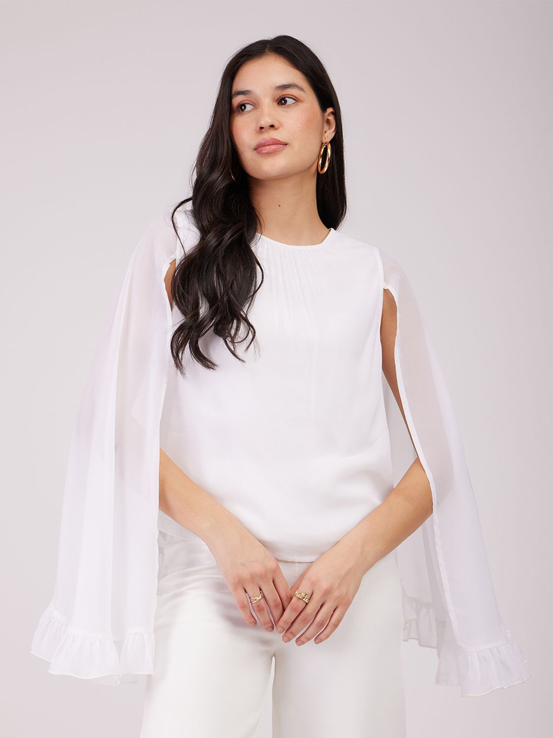 FableStreet Slit Sleeve White Top