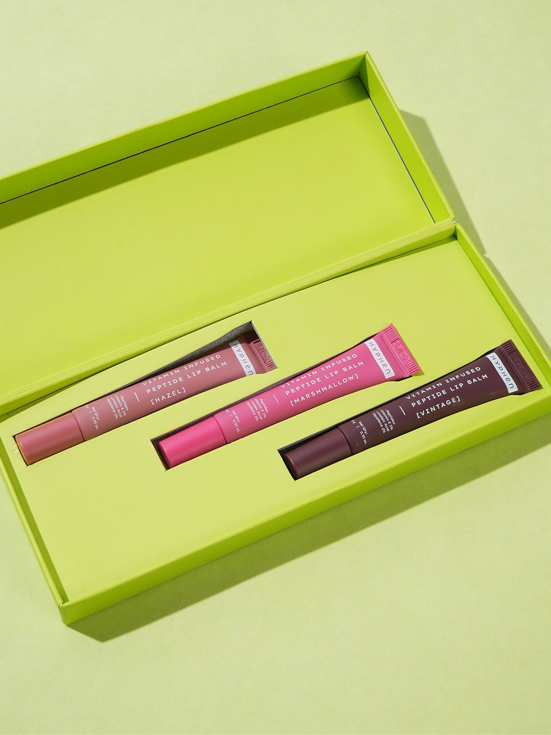 Hyphen Set Of 3 Vitamin Infused Peptide Lip Balms 10g Each -Hazel-Marshmallow-Vintage