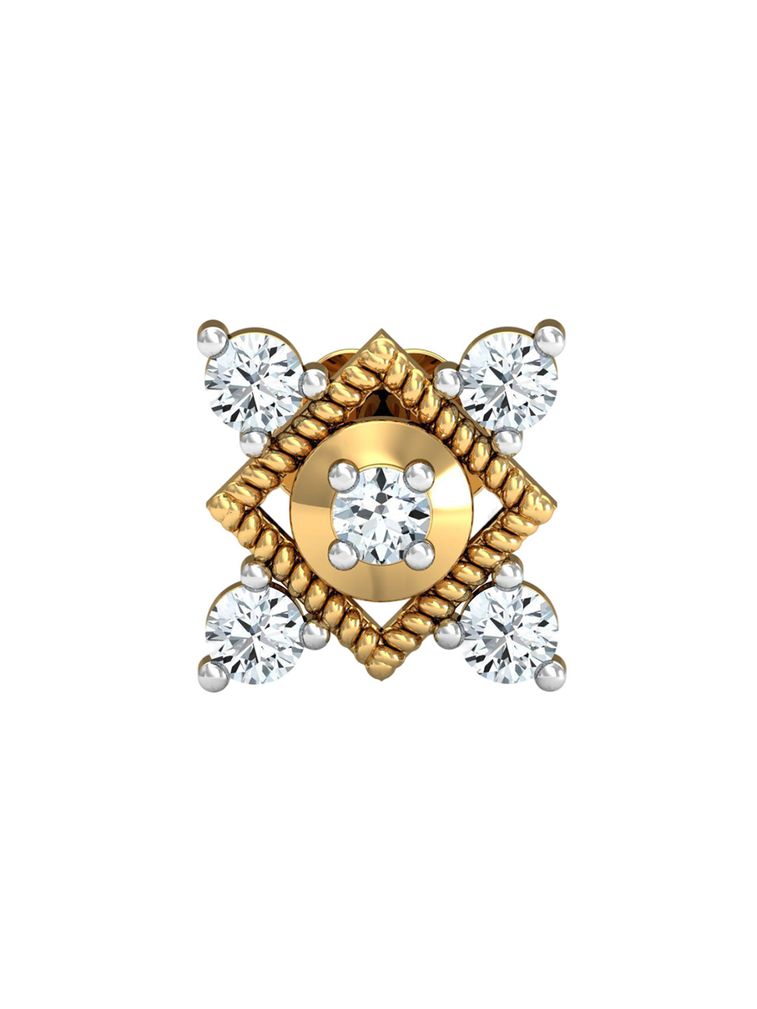 KUBERBOX 14KT Gold Square Diamond Nosestud-0.08Ct