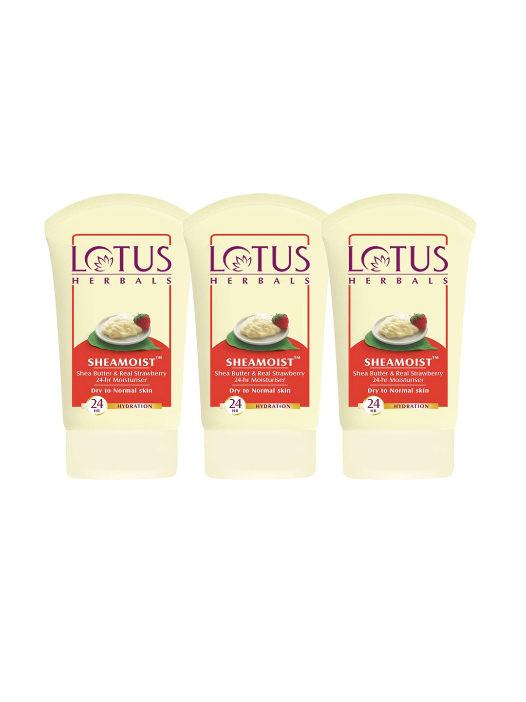 Lotus Herbals 3-Pcs Sheamoist Shea Butter & Real Strawberry 24HR Moisturiser - 60 g each