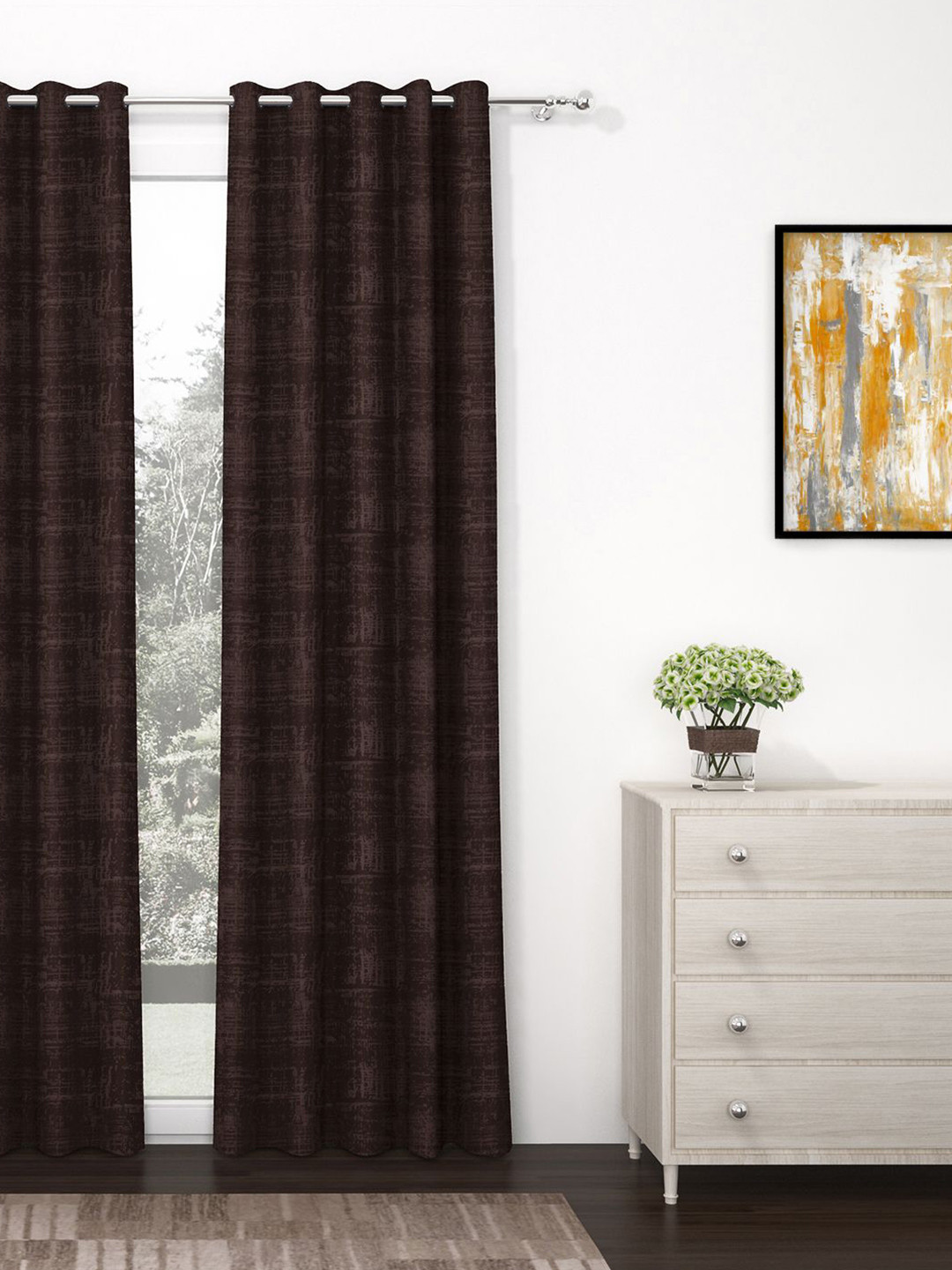Story@home Brown & Olive Green Black Out Door Curtain