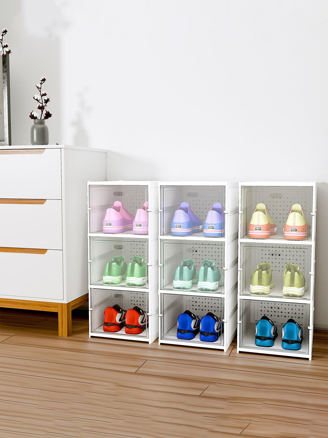 Kuber Industries 3-Pcs White 3 Layer Racks and Wardrobes