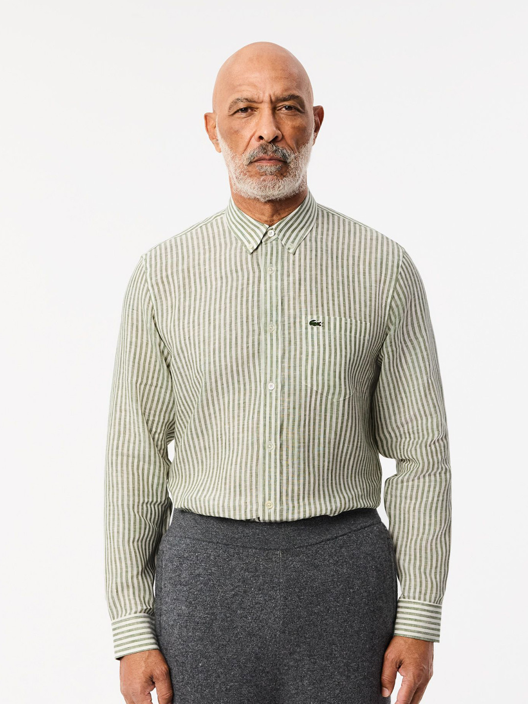 Lacoste Men Opaque Striped Button-Down Collar Casual Shirt