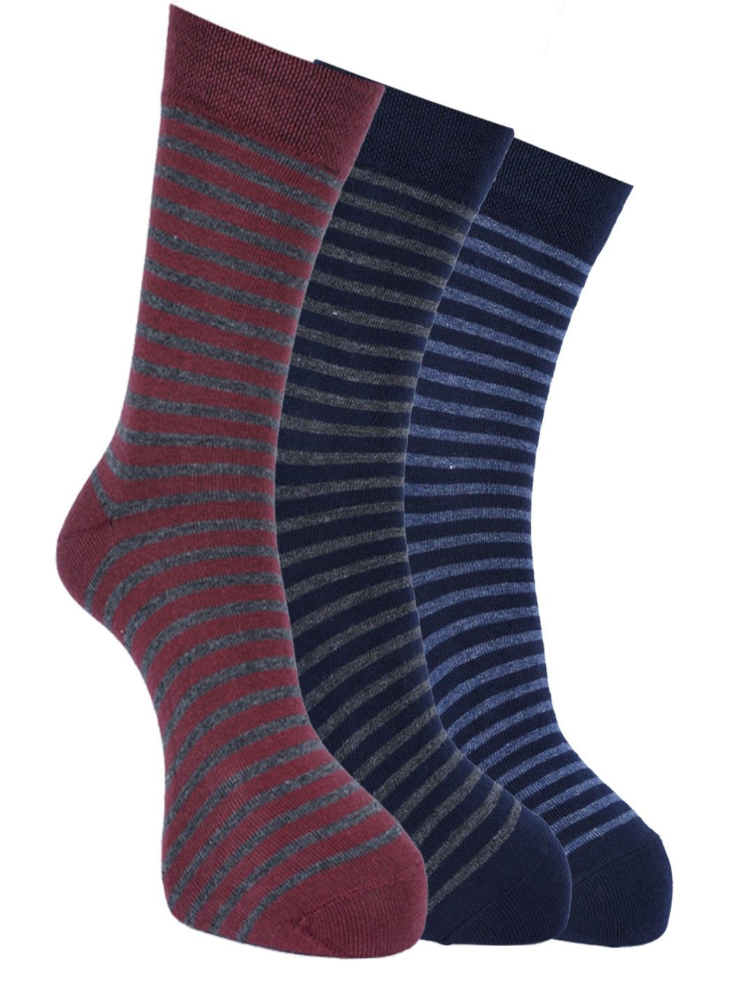 Force NXT Men Pack Of 3 Striped Cotton Crew-Length Socks