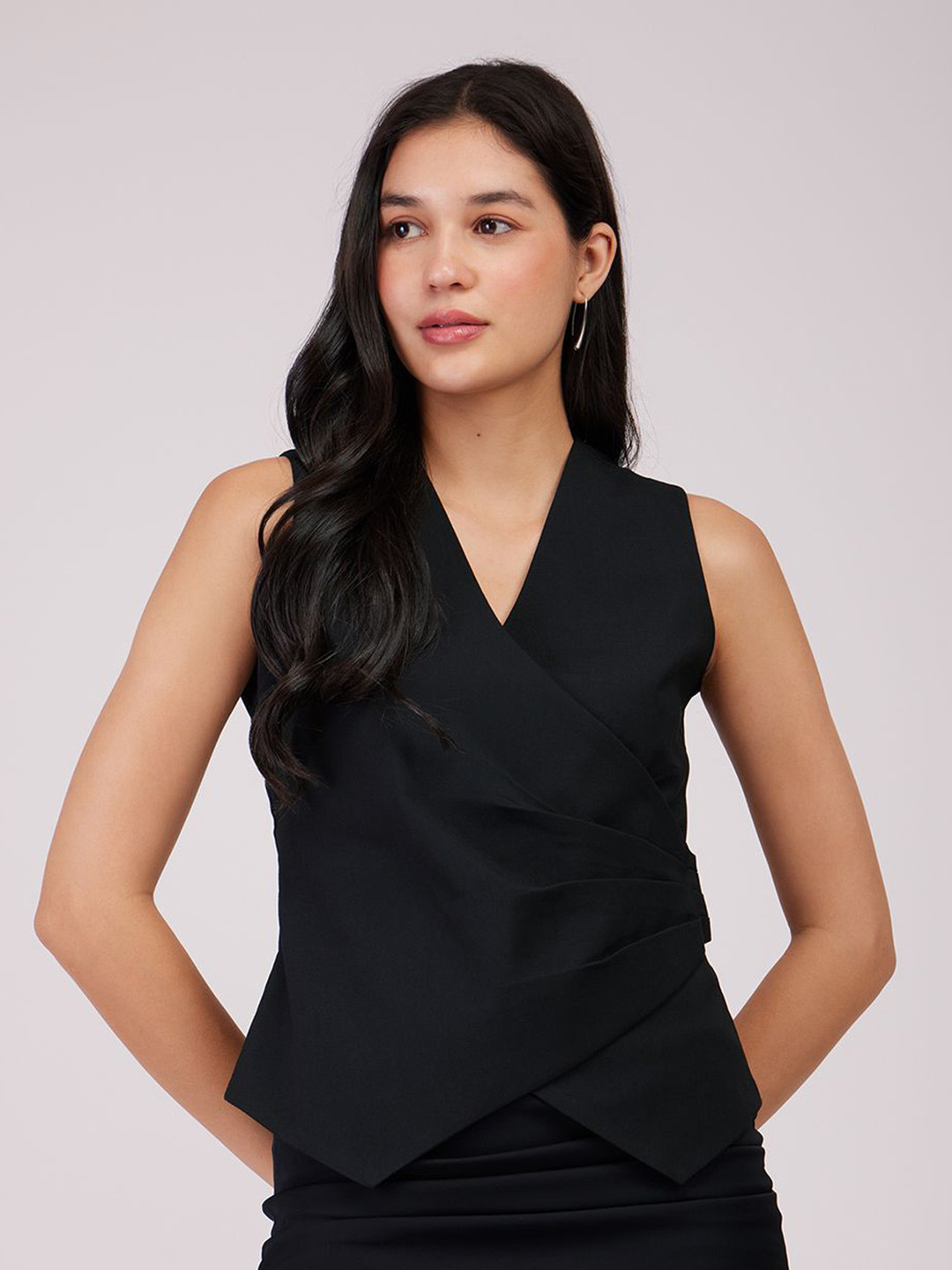 FableStreet Draped Panel Formal Waistcoat Top