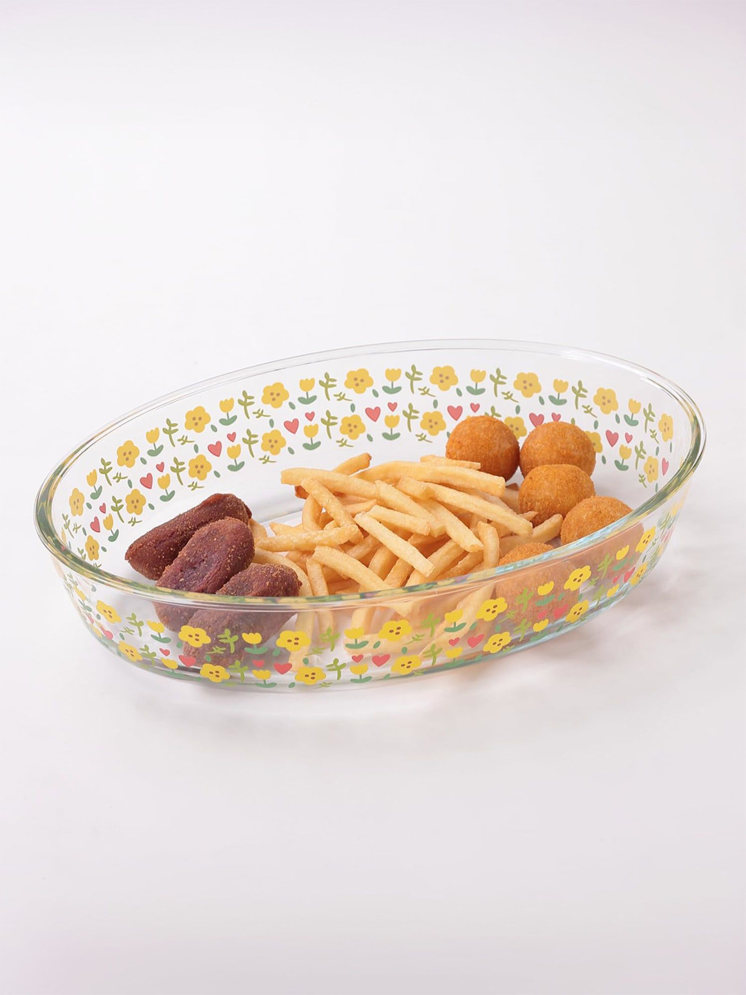 Kuber Industries Printed Transparent Glass Round Bakeware