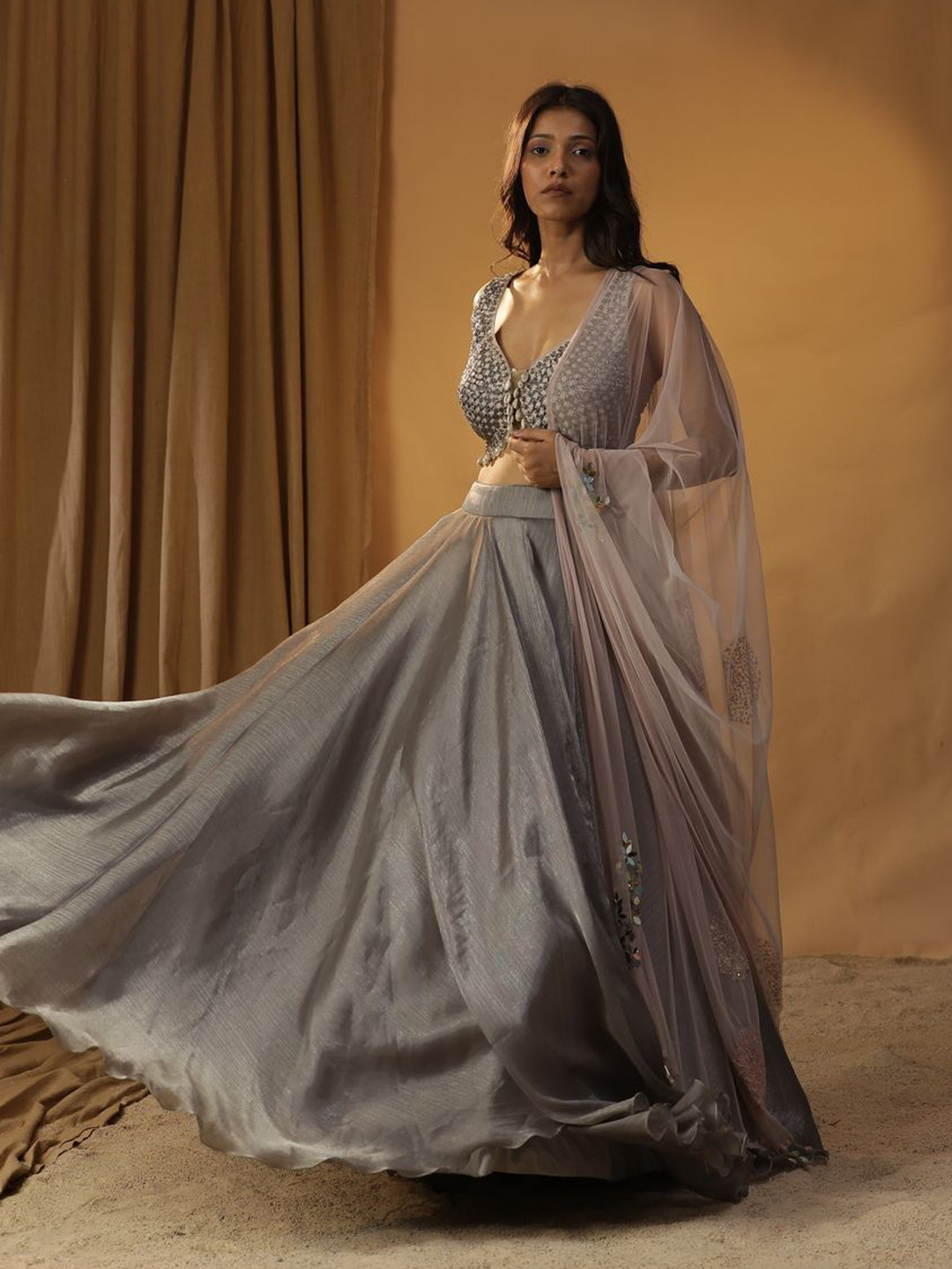 ARPITA SULAKSHANA Embroidered V-Neck Made to Measure Lehenga & Blouse With Dupatta