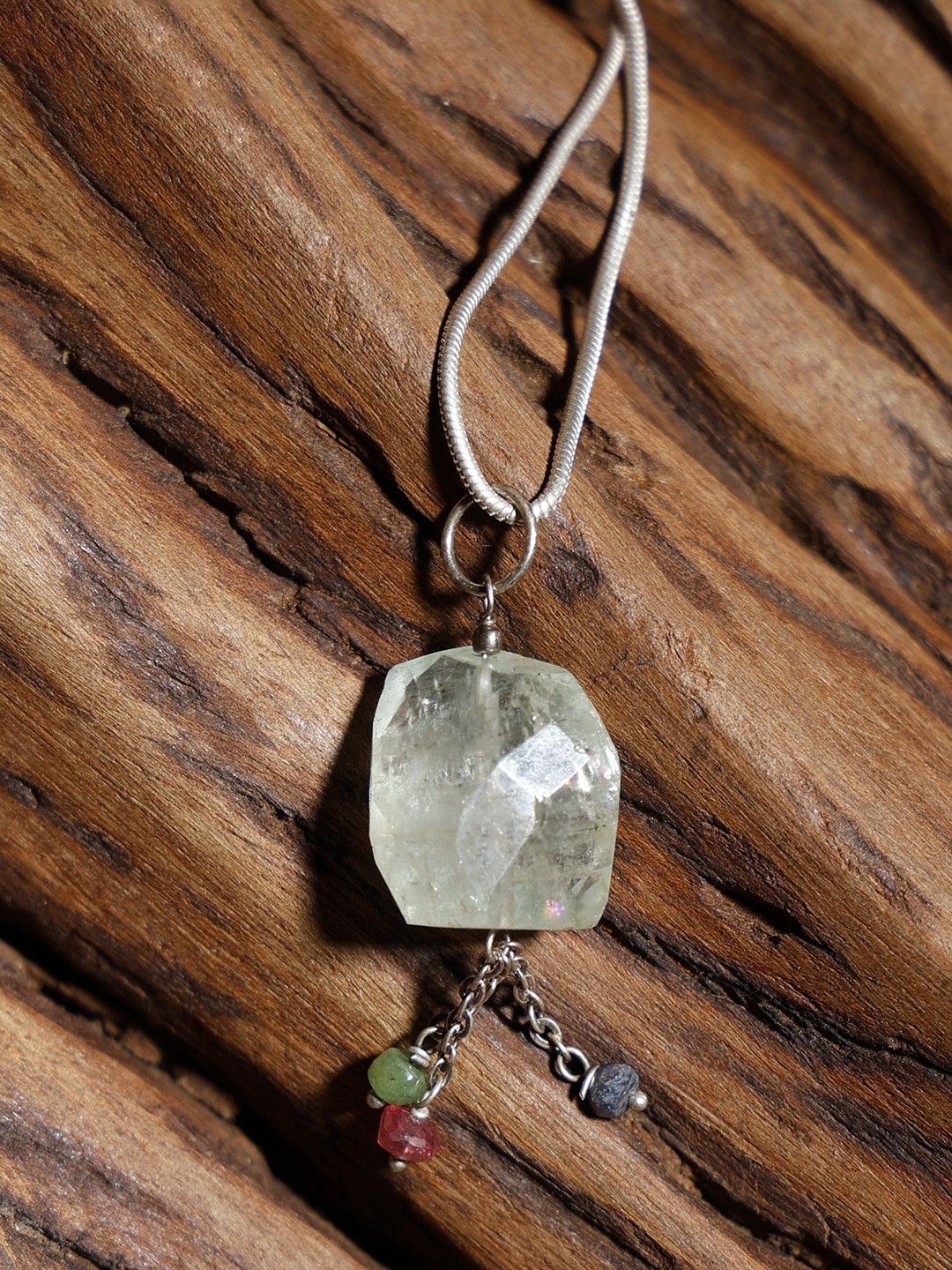 Exotic India Faceted Prasiolite Gemstone Sterling Silver Pendant