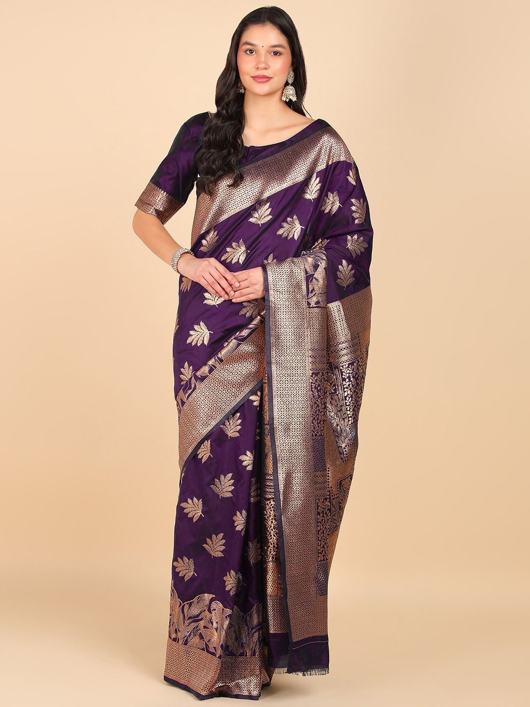 LEAFFEB Woven Design Zari Banarasi Saree