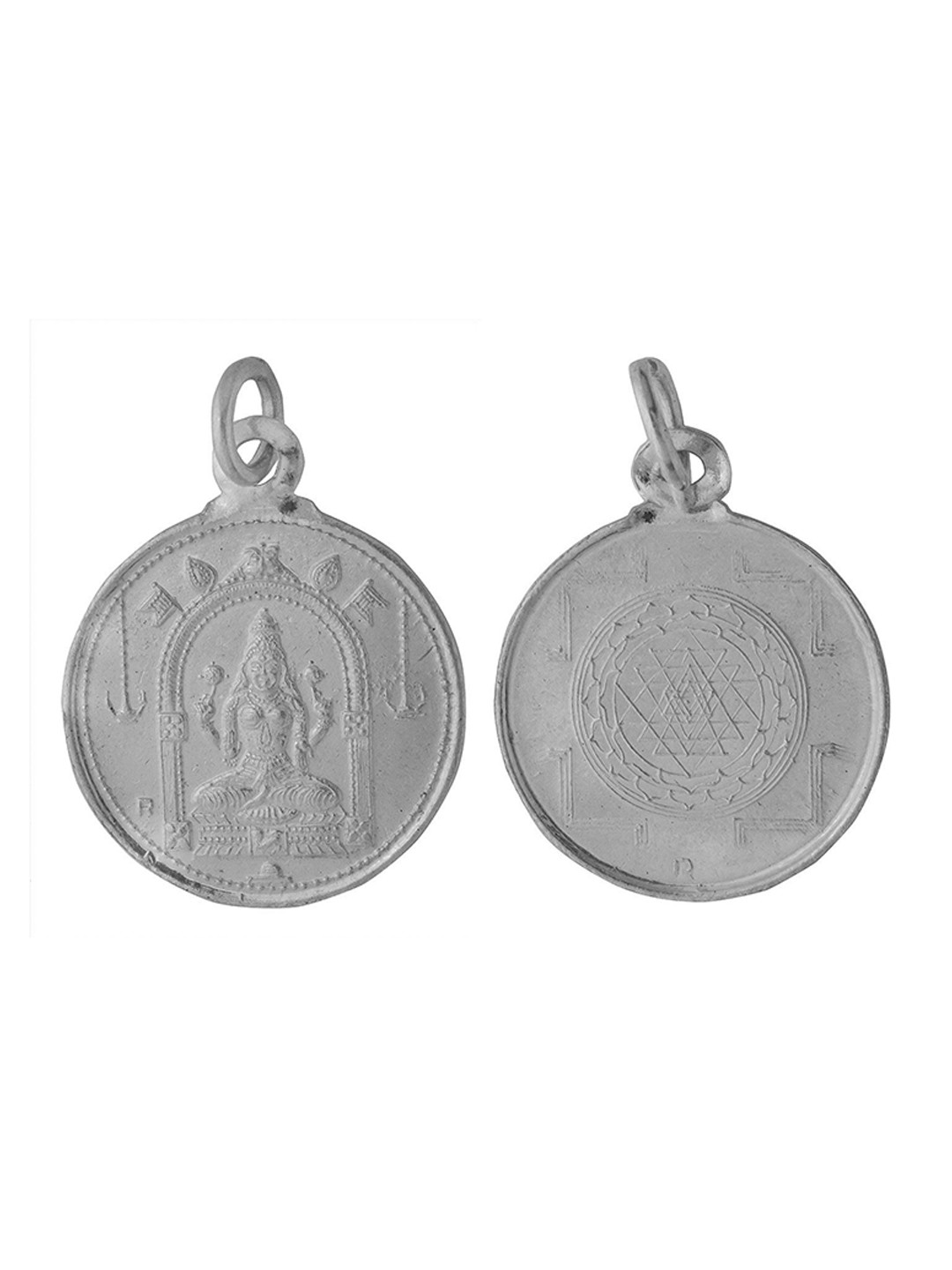 Exotic India Goddess Vaishnavi with Her Yantra on Reverse Sterling Silver Pendant