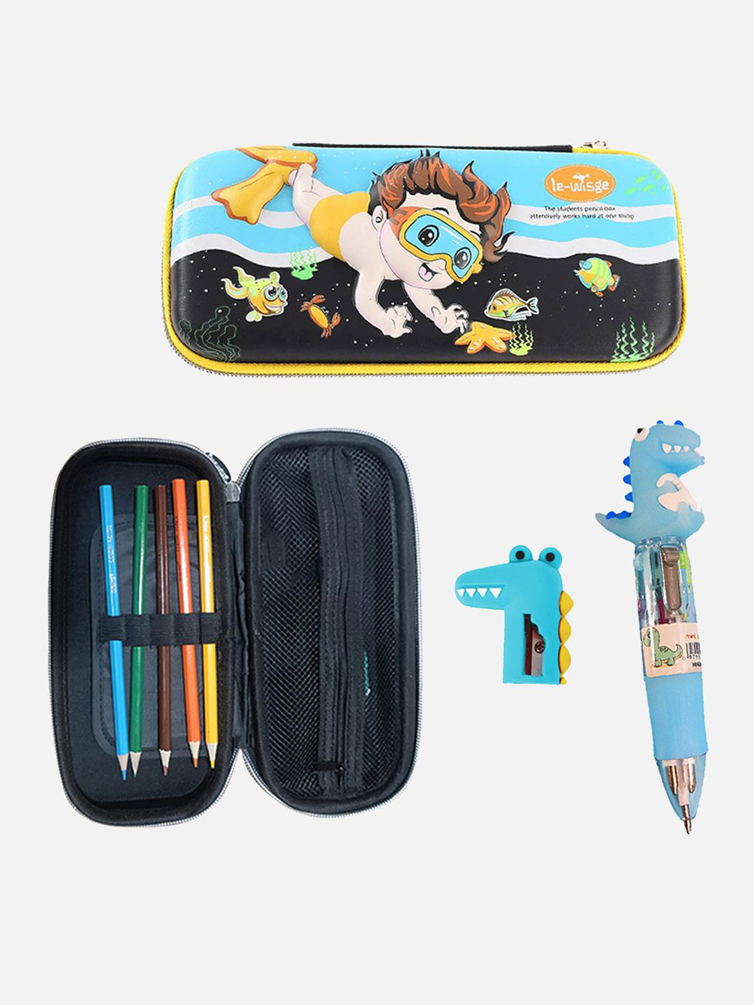 Little Surprise Box 4Pcs Black Underwater Theme Stationery Essentials & Pouch Set