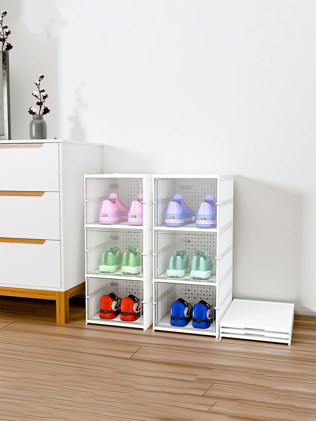 Kuber Industries-2Pcs White 3 Layer Racks and Wardrobes