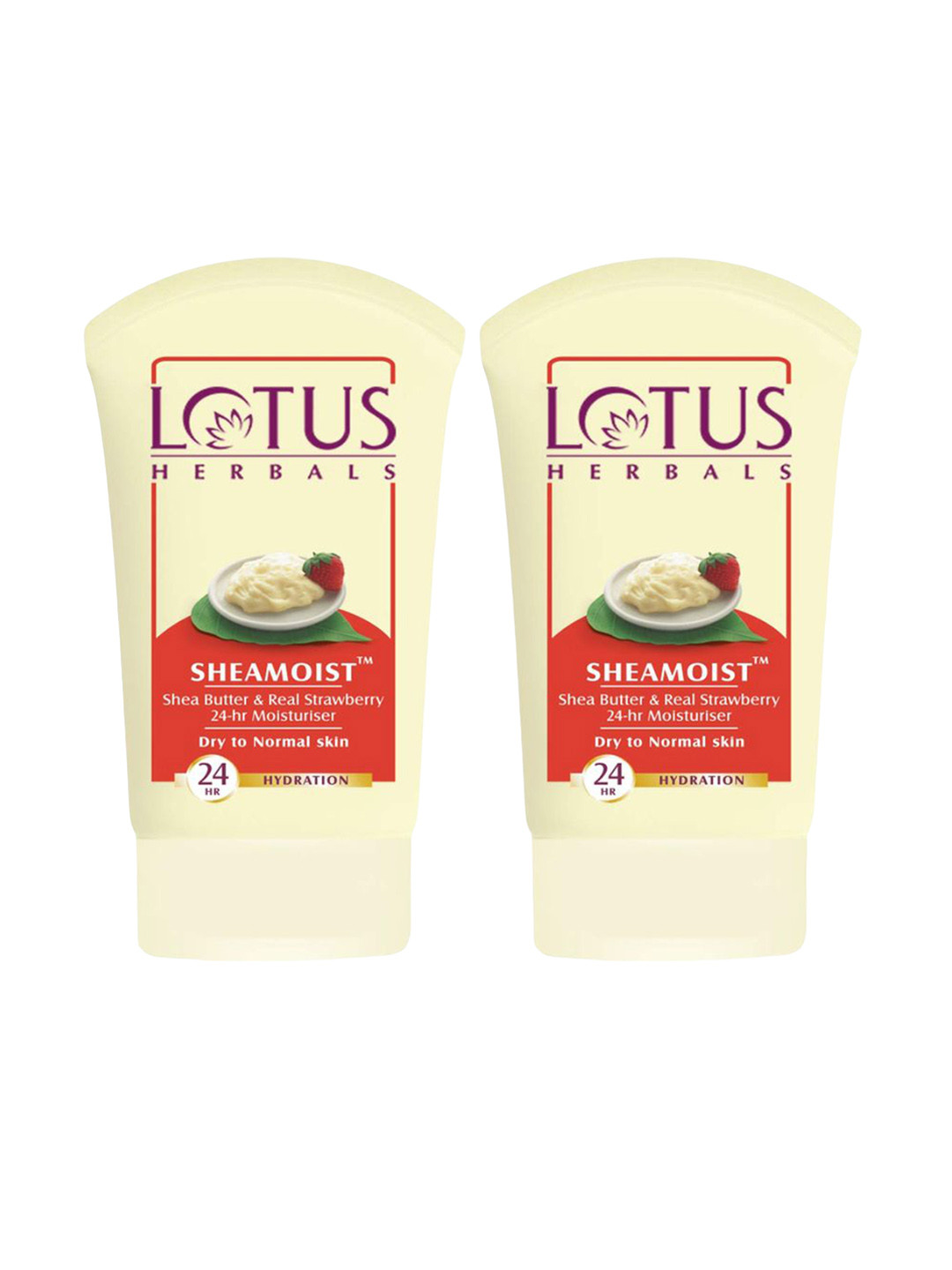 Lotus Herbals 2-Pcs Sheamoist Shea Butter & Real Strawberry 24HR Moisturiser - 60 g each