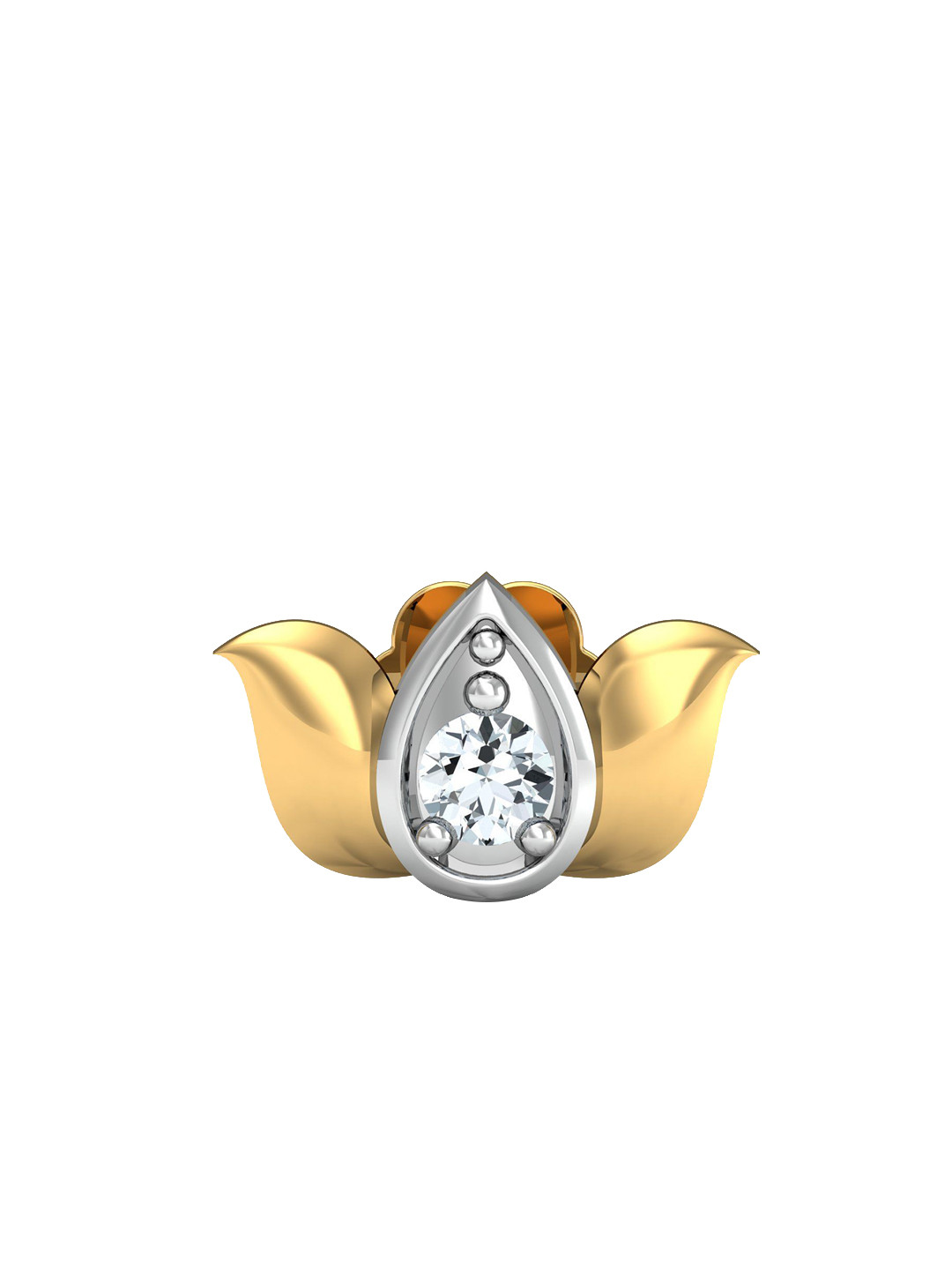 KUBERBOX 14K Gold Lotus Studded Nosepin With Diamond-0.37 g