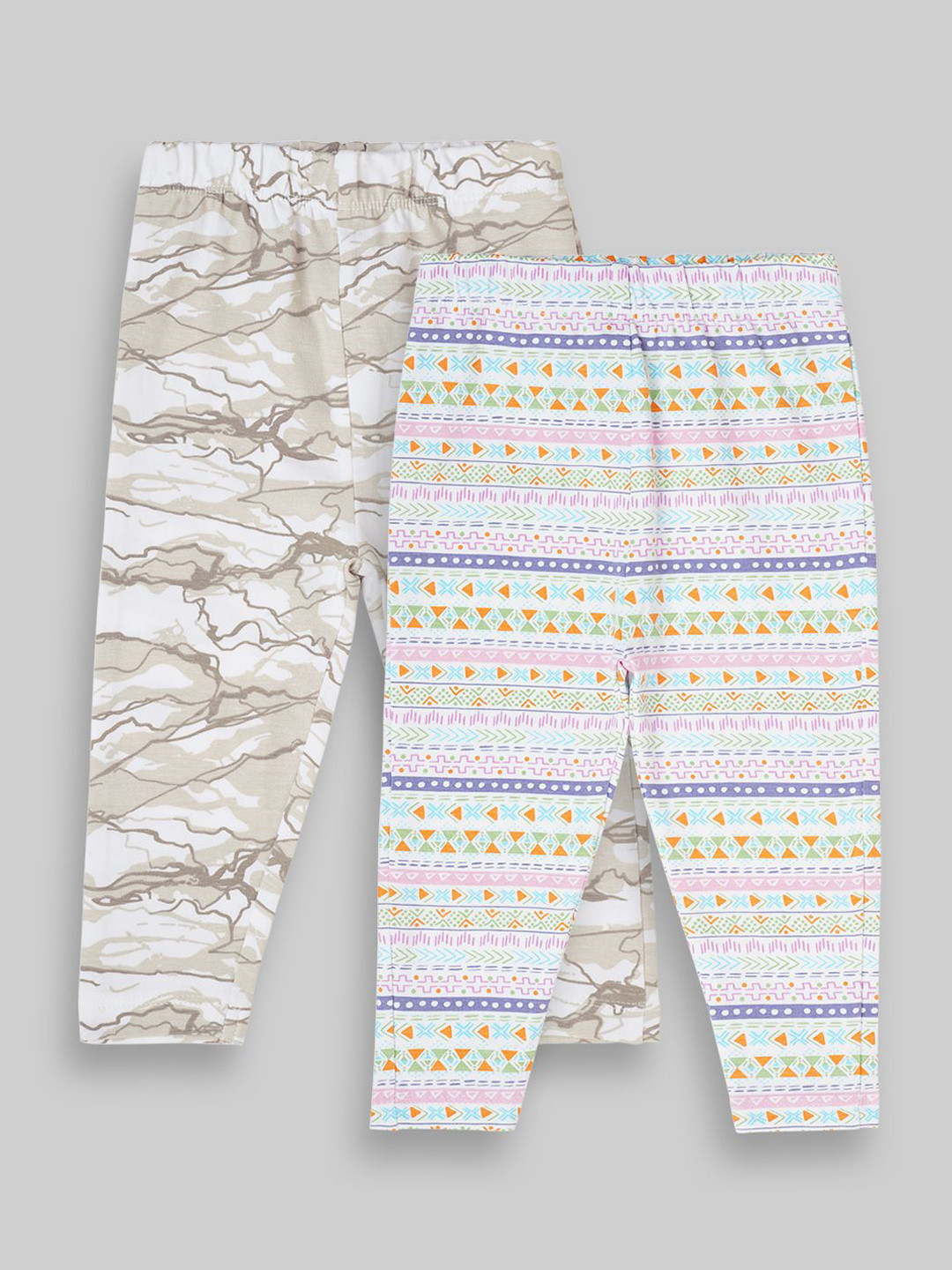 Fancy Fluff Infant Girls Pack Of 2 Printed Pure Cotton Ankle-Length Leggings