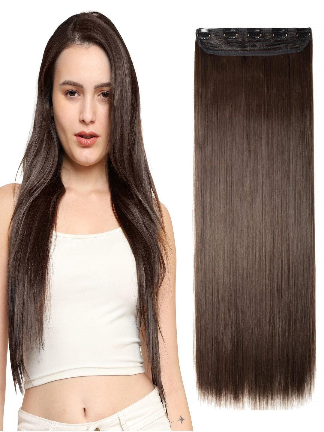 MoonEyes 5 Clips Synthetic Fiber 22 Inch Brown Straight Hair Extensions