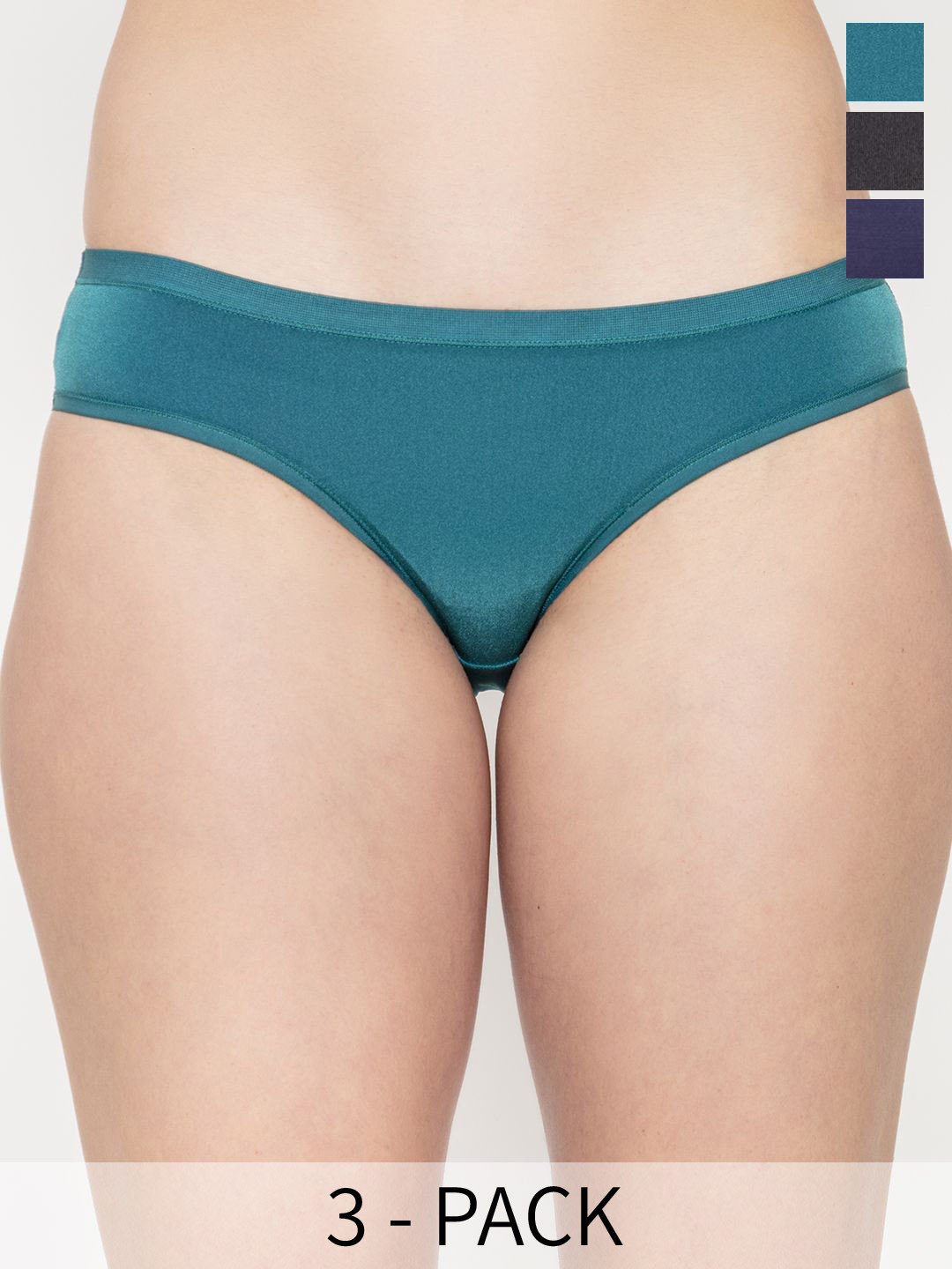 B'ZAR Pack of 3 Anti Microbial Low Waist Bikini Briefs-BZP9002-Pea-Blk-Navy