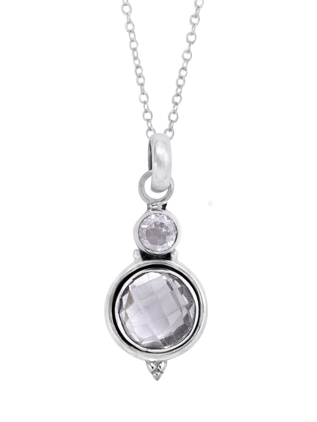 Exotic India Faceted Crystal Gemstone Stylish Sterling Silver Pendant