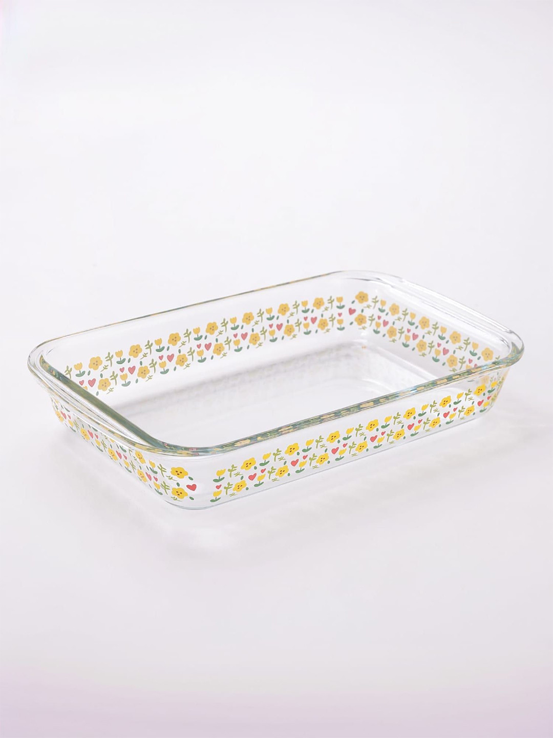 Kuber Industries Transparent Printed Rectangle  Glass Baking Tray