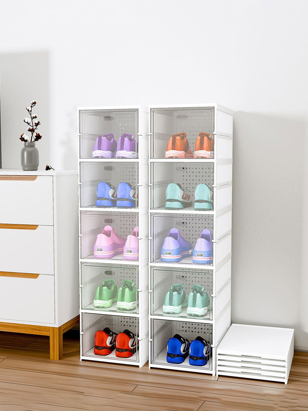 Kuber Industries 2-Pcs White 5 Layer Racks and Wardrobes