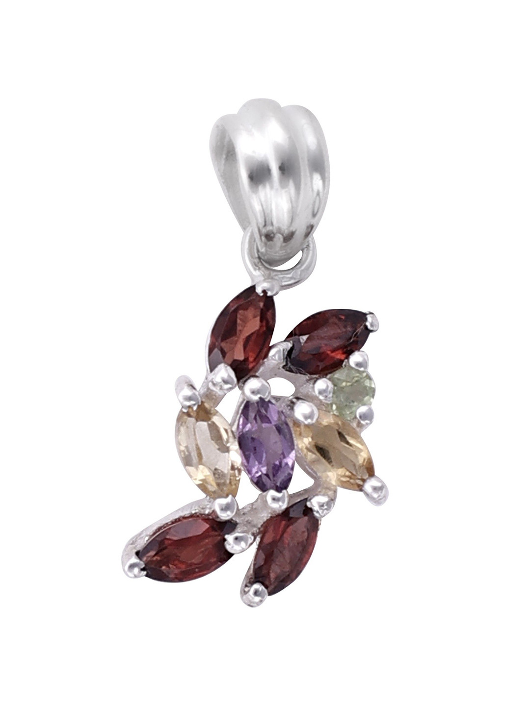 Exotic India Multiple Gemstones Superfine Sterling Silver Pendant
