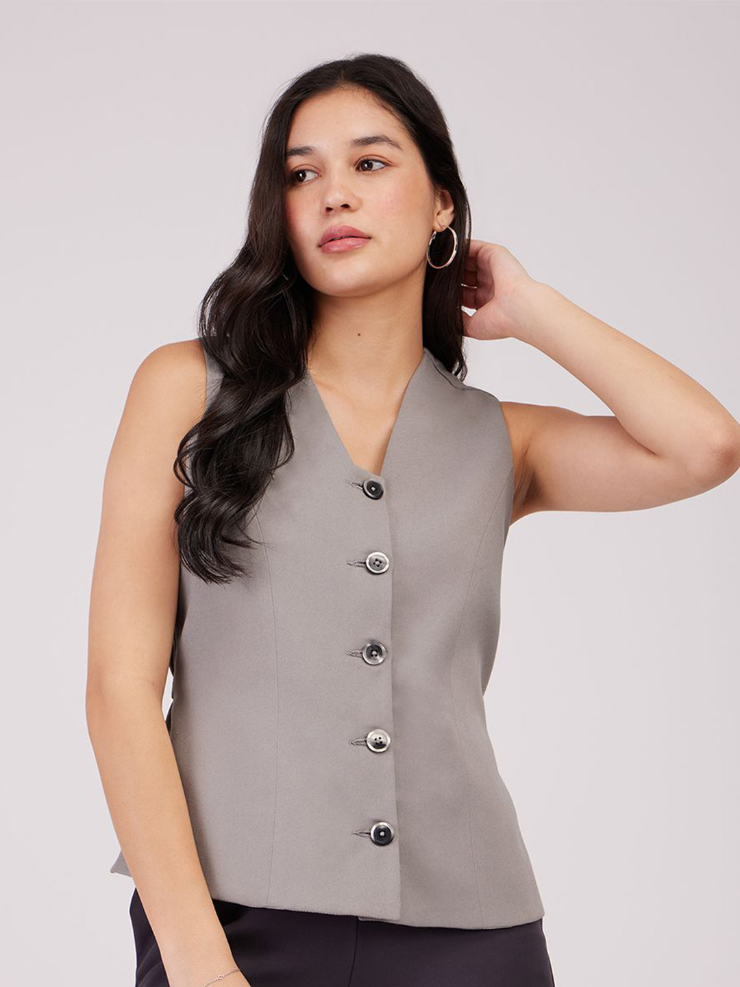 FableStreet Placket Detail Formal Waistcoat Top