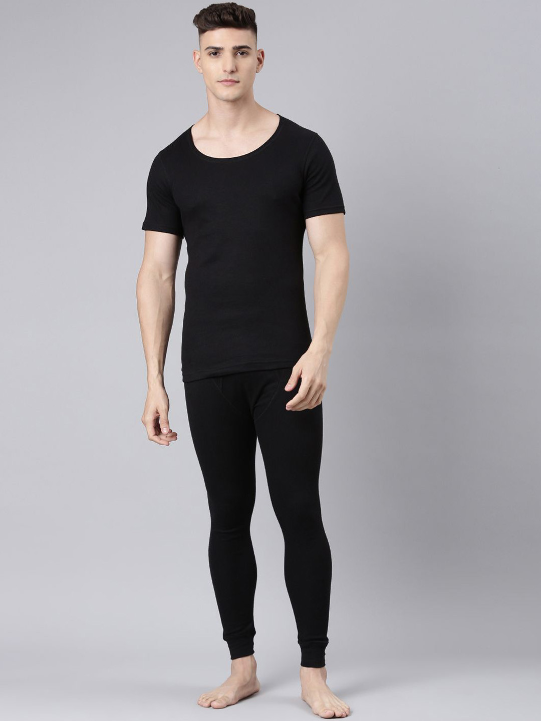 Levi's Round Neck Half Sleeve Thermal Top and Bottom Set For Men's (Black)