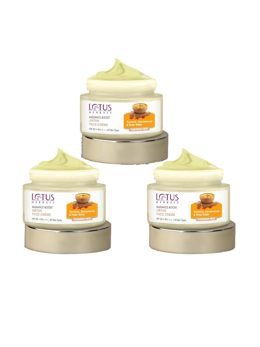 Lotus Herbals Set Of 3 Radiance Boost SPF 20 Ubtan Face Cream - 50gm Each