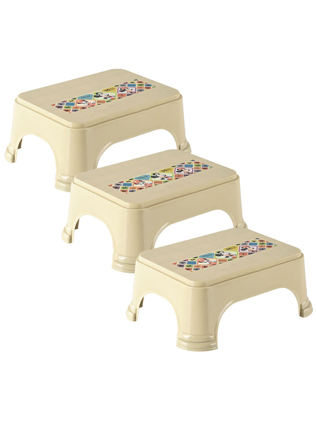 Kuber Industries Set Of 3 Beige Printed Bathroom Stools