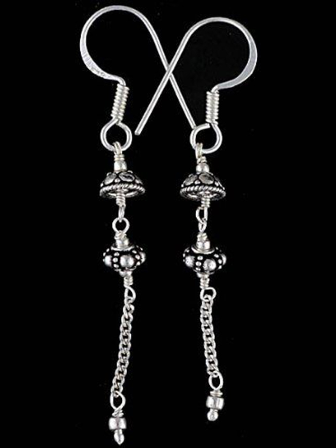 Exotic India Sterling Silver Dangling Chain Earring
