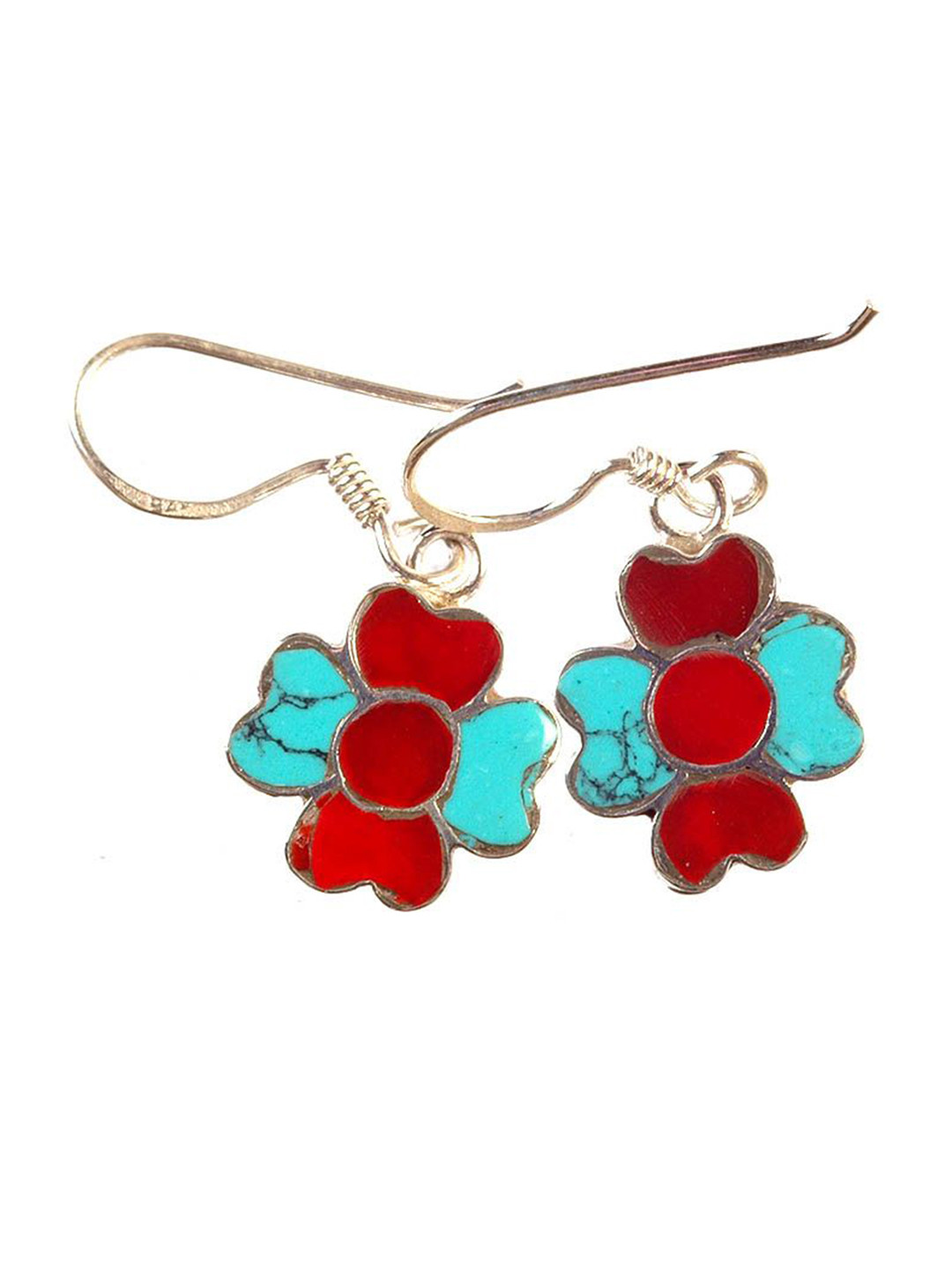 Exotic India Nepalese Inlay Sterling Silver Earrings