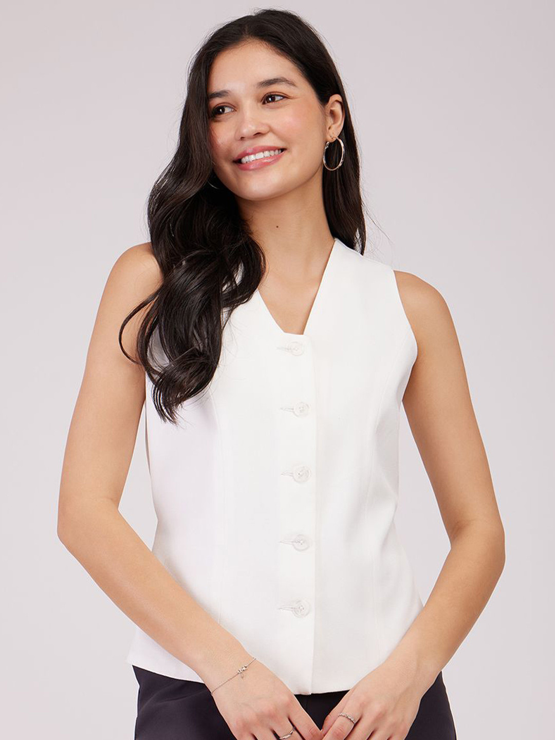 FableStreet Placket Detail Waistcoat - White