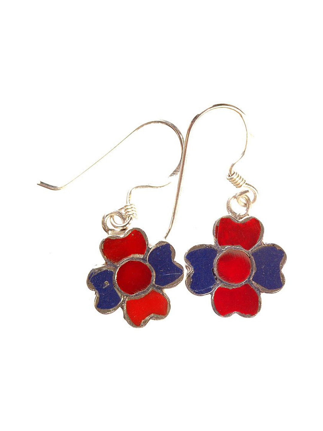 Exotic India Nepalese Inlay Sterling Silver Earrings