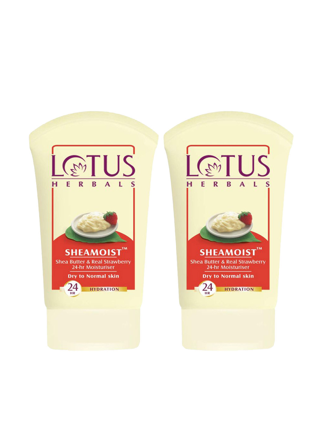 Lotus Herbals 2-Pcs Sheamoist Shea Butter & Real Strawberry 24HR Moisturiser - 120 g each