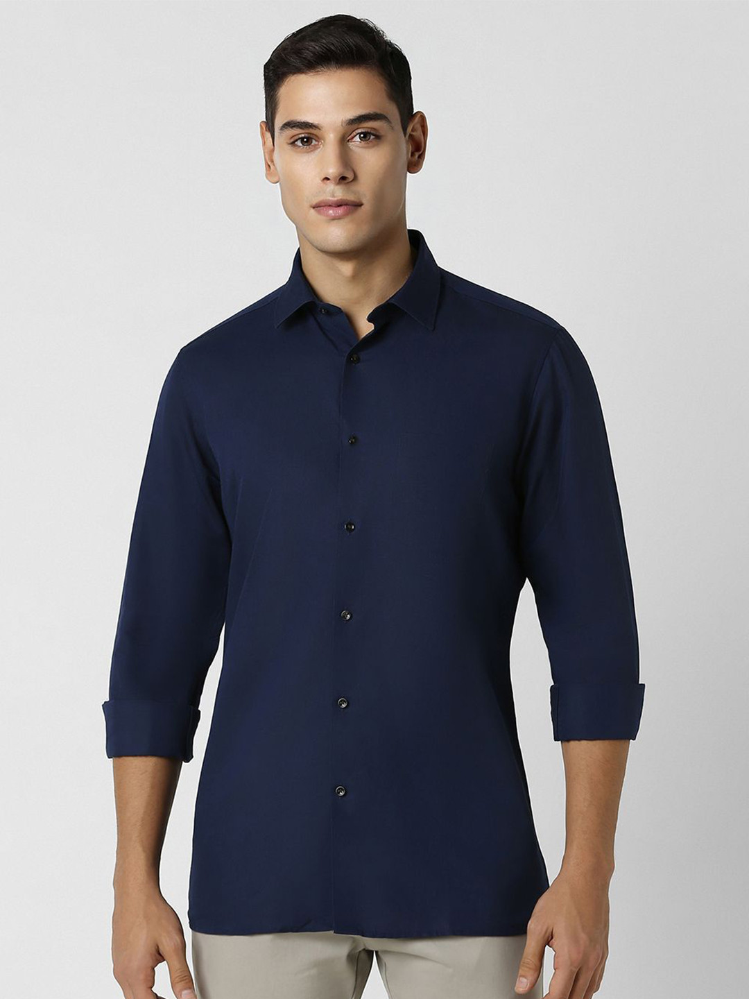 Van Heusen Men Spread Collar Solid Linen Blend Party Shirt