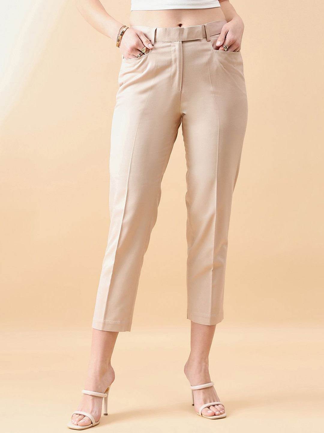 PowerSutra Women Tapered Mid Waist Slim Fit Trouser