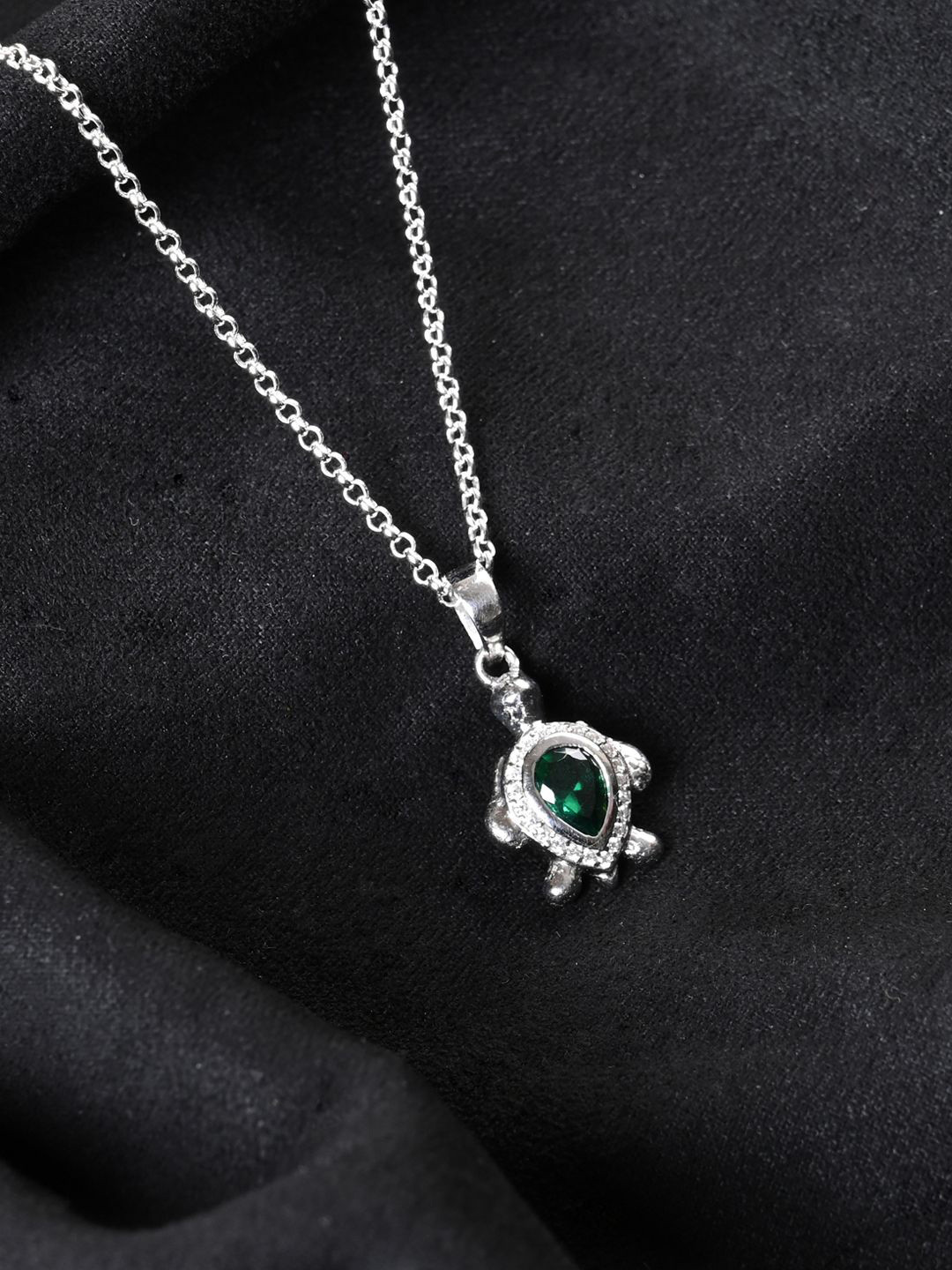 Clara Men 925 Sterling Silver Rhodium-Plated Cubic Zirconia Lucky Tortoise Pendant