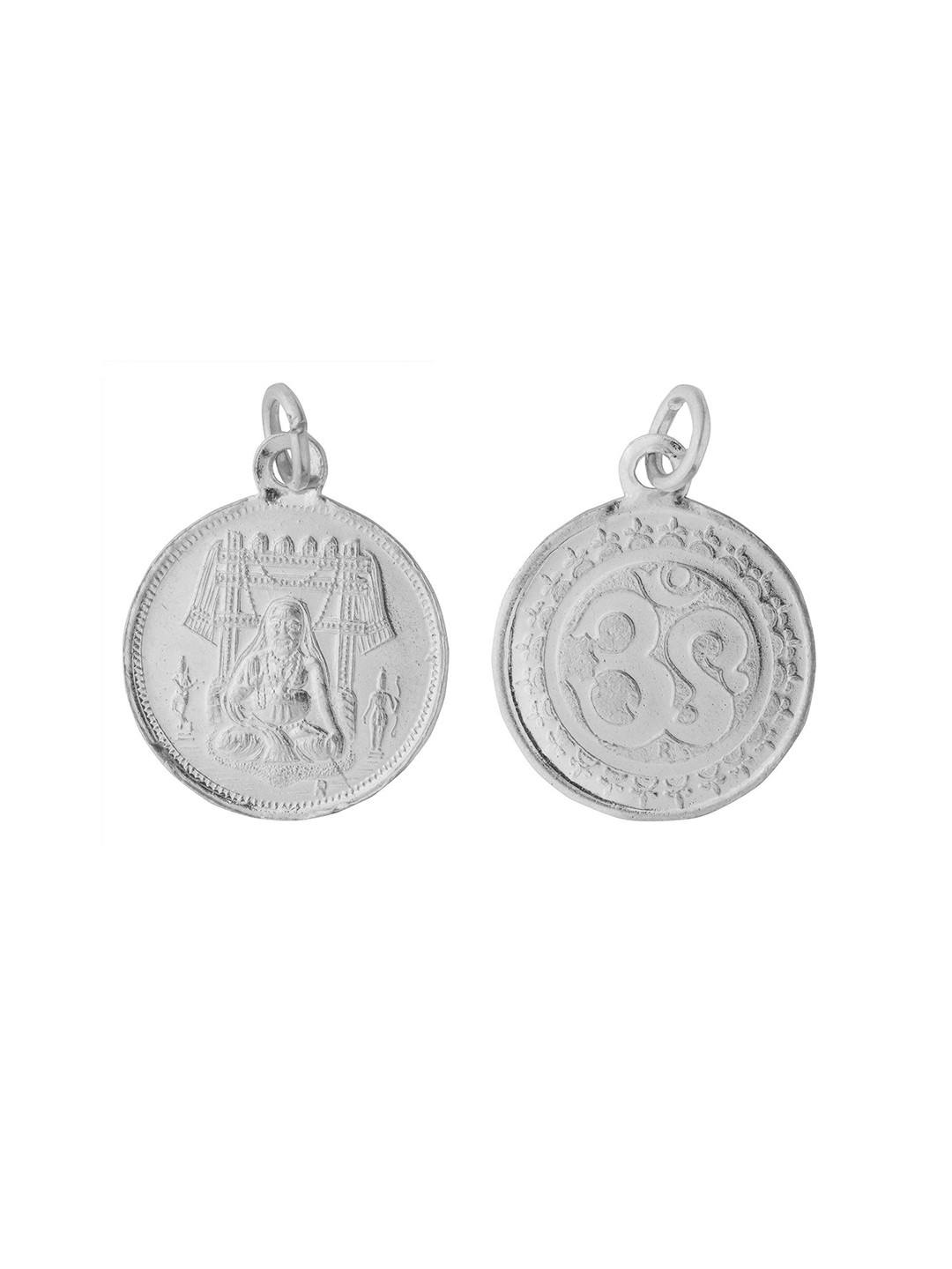 Exotic India Sterling Silver Raghavendrar With OM Two Sided Pendant Pendant