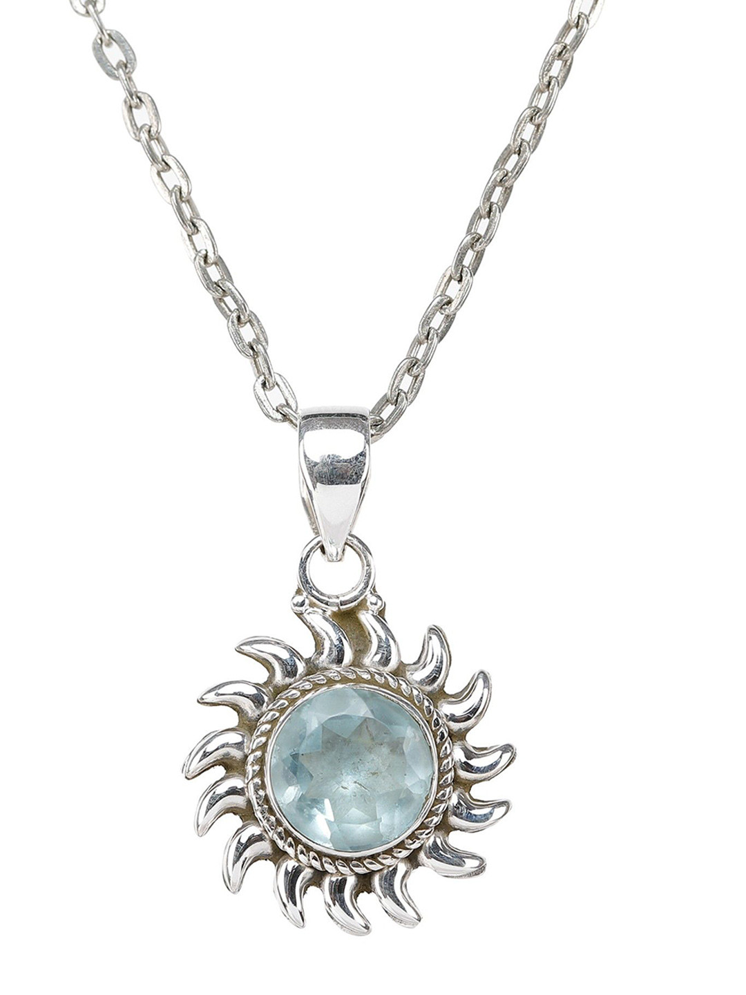 Exotic India Faceted Blue Topaz Gemstone Sterling Silver Pendant