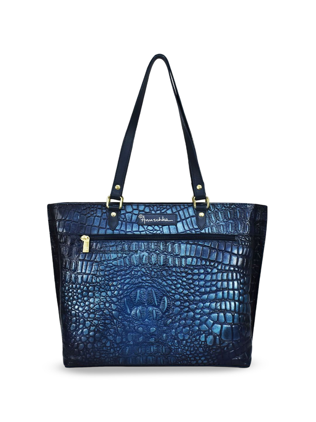 Anuschka Women's Croc Embossed Sapphire Handpainted Leather Large Tote