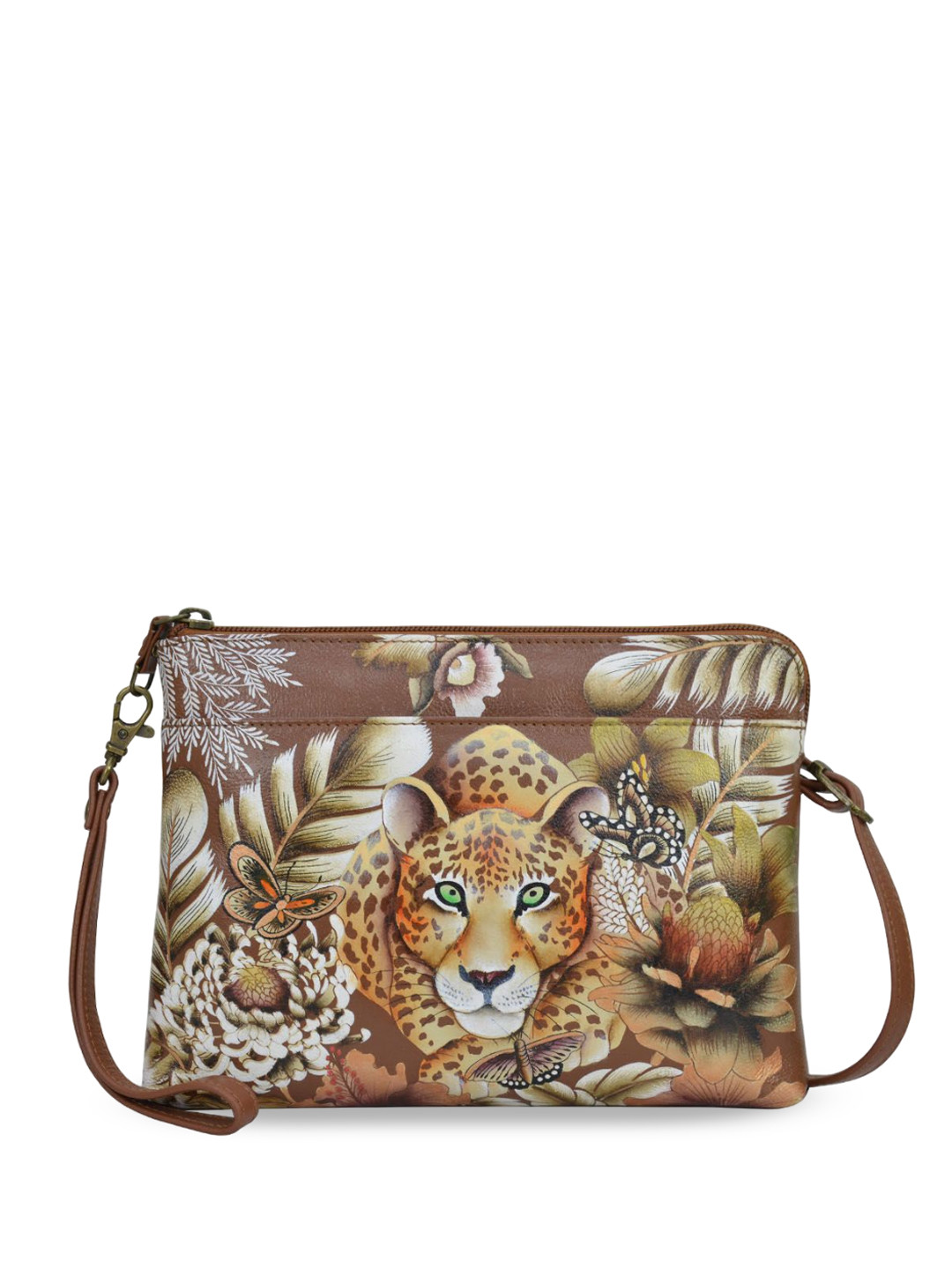 Anuschka Women's Cleopatra's Leopard Tan Handpainted Leather Three in One Clutch