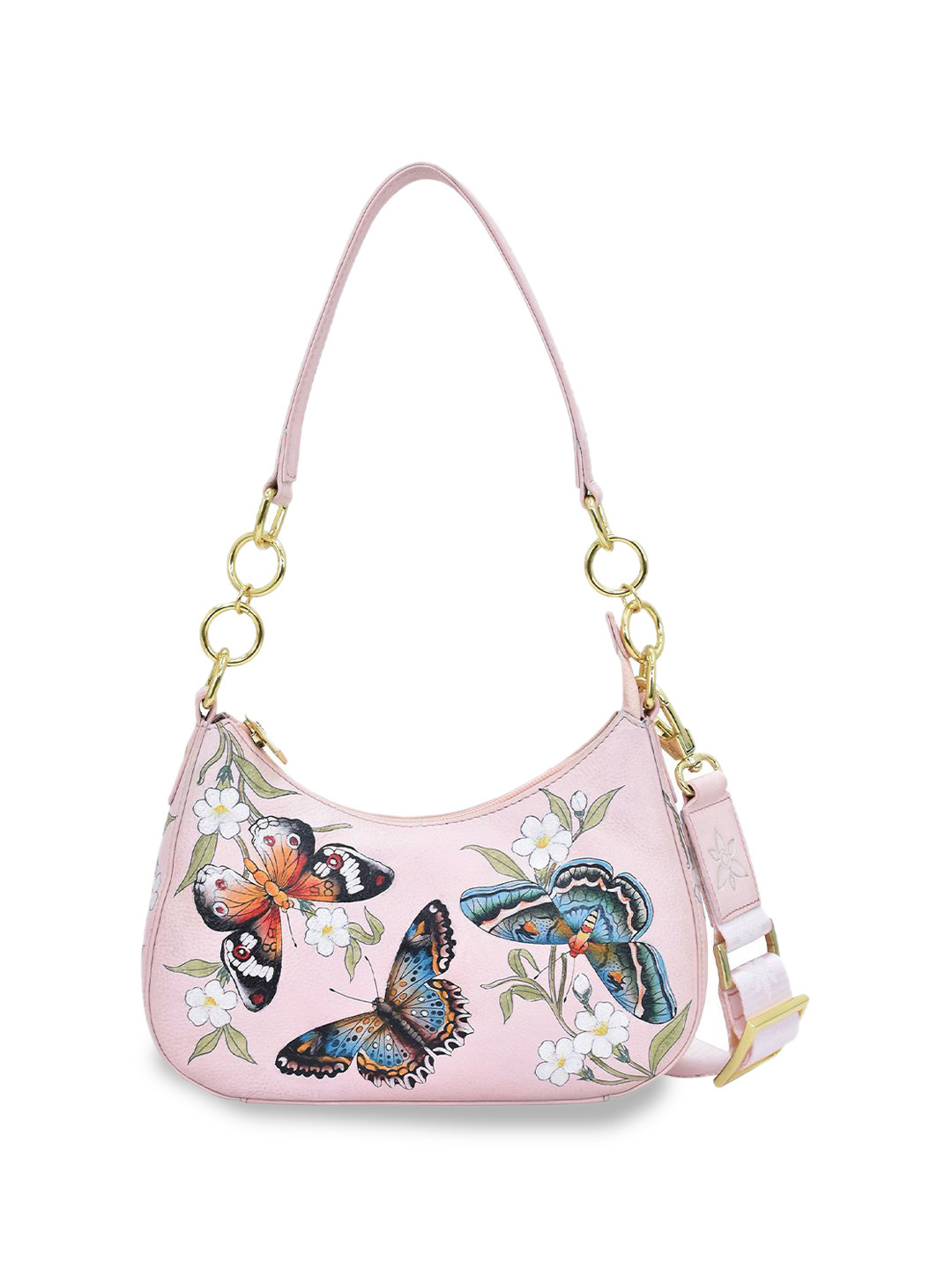 Anuschka Women Butterfly Melody Hand painted Leather Small Convertible Hobo